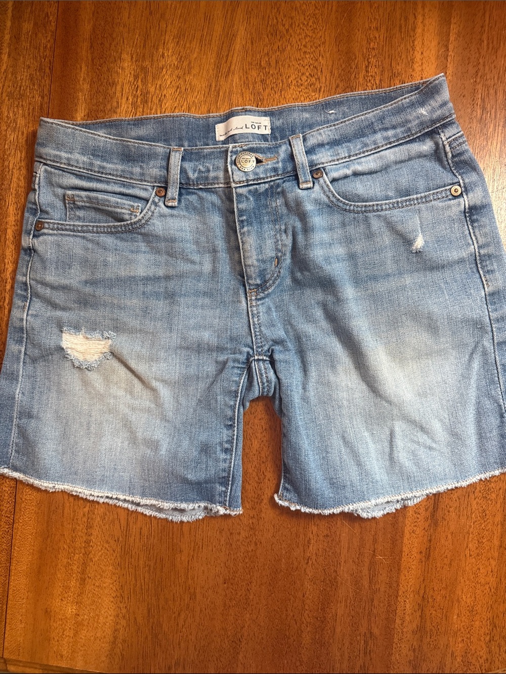LOFT Light Blue Distressed Denim Shorts